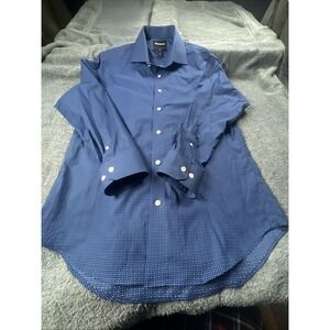 Bonobos Men's Slim Fit Dress Shirt Blue Pattern Slim Fit Wrinkle Free Size 16 34